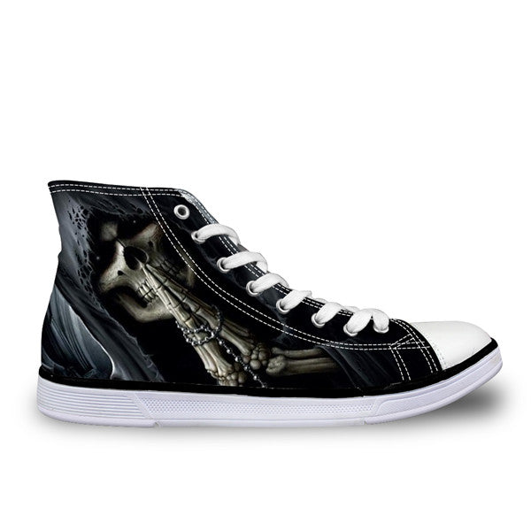 Punk Azrael Skull Print Men Canvas Shoes Casual Man's Lace-up Flats Shoes Fashion High top Vulcanized Shoes for Boys
