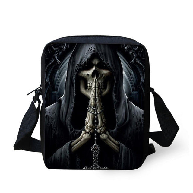 Brand Designer Punk Skull Head Printing Mens Messenger Bags for Men Casual Crossbody Bags,Boys Small Kids Travel Shoulder bag