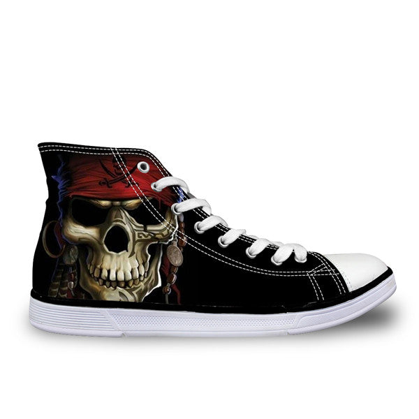 Punk Azrael Skull Print Men Canvas Shoes Casual Man's Lace-up Flats Shoes Fashion High top Vulcanized Shoes for Boys