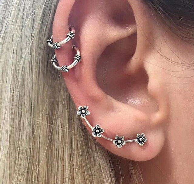 Punk Style Earring Sets For Women Ethnic Bohe Silver Color Ear Clip Tassel Earrings Feather Leaf Owl Earrings Wholesale