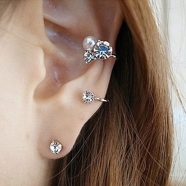 New Brincos Clip Earring Simulated-pearl Crystal Heart Leaf Star Flower Ear Bone Cuff Earrings For Women Men Jewelry