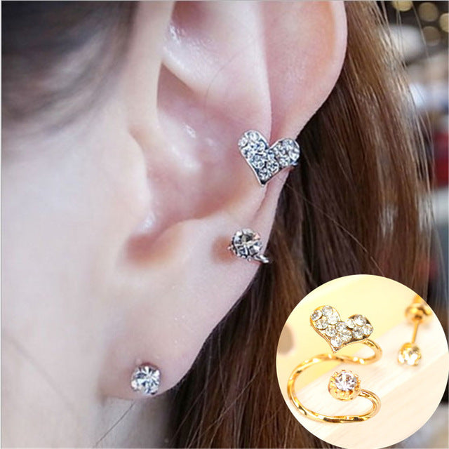 New Brincos Clip Earring Simulated-pearl Crystal Heart Leaf Star Flower Ear Bone Cuff Earrings For Women Men Jewelry