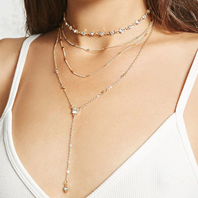 Sexy Bohemian Long Necklace Pendant Fashion Silver Gold Color Crystal Choker Necklace Collar Beach Jewelry Christmas Gift Bijoux