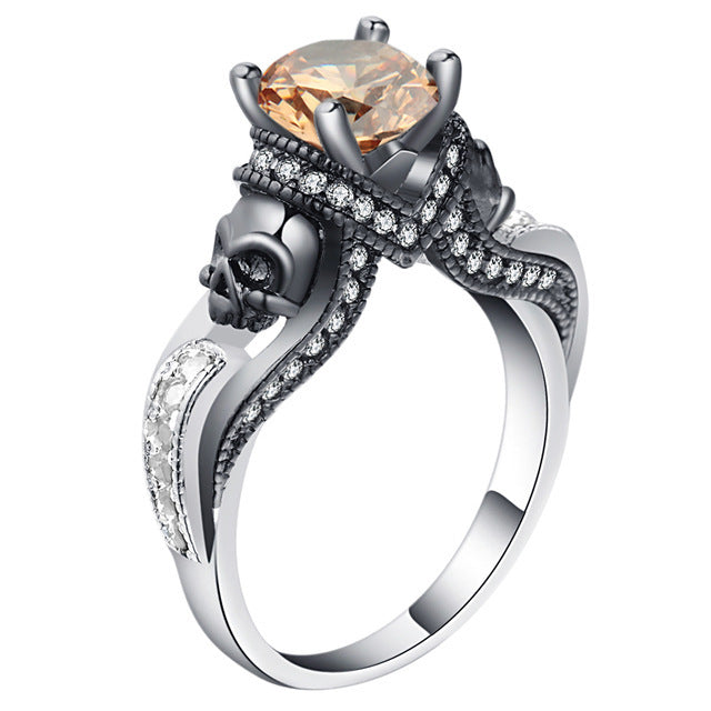 Black Skull Ring Silver Color Fashion Wedding & Engagement Crystal Ring Set Jewelry For Women Jewelry