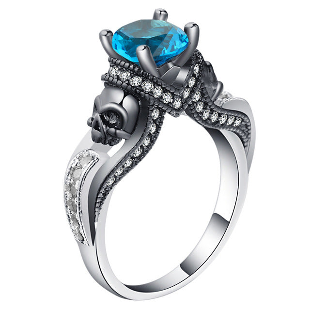 Black Skull Ring Silver Color Fashion Wedding & Engagement Crystal Ring Set Jewelry For Women Jewelry