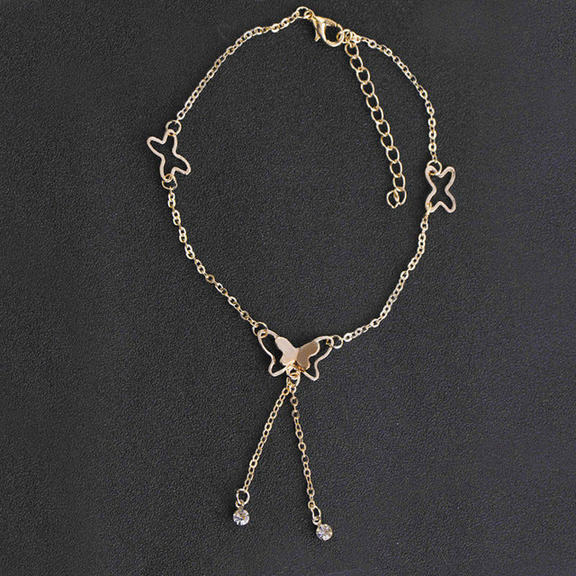 Butterfly Pendant Anklets Foot Chain Summer Yoga Beach Leg Bracelet Handmade Anklet Rose Gold Silver Color Jewelry Gift