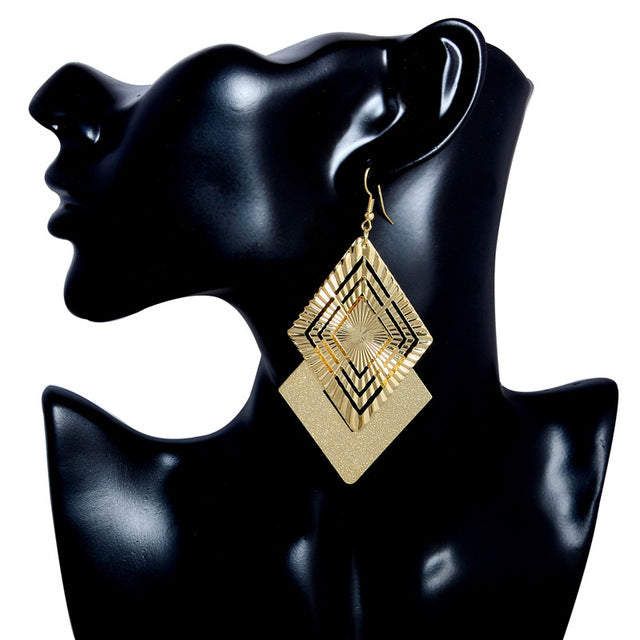 High Quality Brand Designer Fashion Big Gemotric Drop Earrings Jewelry for Women Gold Color Charm Gemotric Earrings
