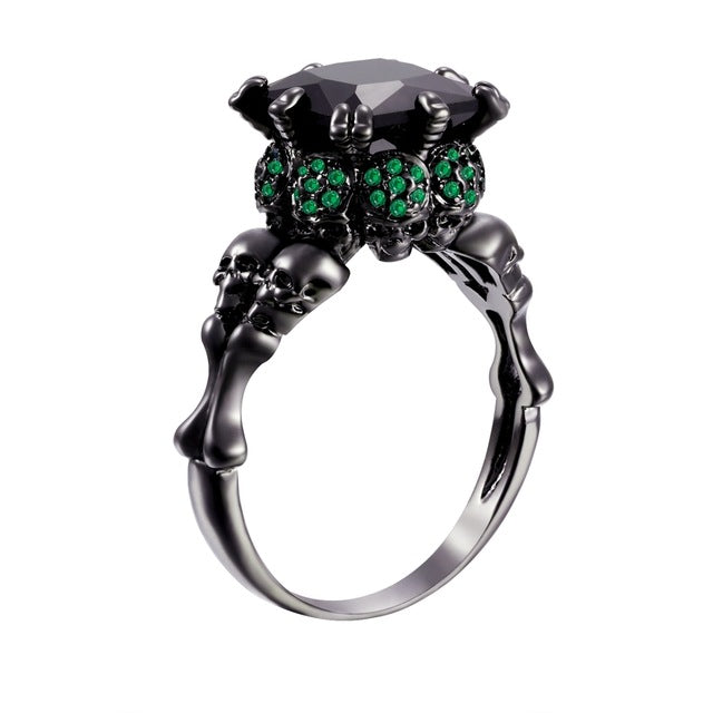 Skull Ring Black Zircon Women's Wedding Ring Punk Jewelry