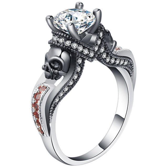 Black Skull Ring Silver Color Fashion Wedding & Engagement Crystal Ring Set Jewelry For Women Jewelry