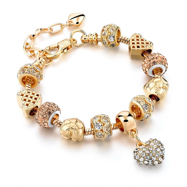 Luxury Crystal Heart Charm Bracelets & Bangles Gold Bracelets For Women Jewellery Pulseira Feminina