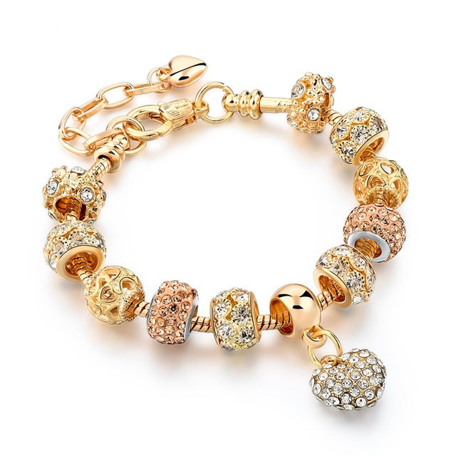 Luxury Crystal Heart Charm Bracelets & Bangles Gold Bracelets For Women Jewellery Pulseira Feminina