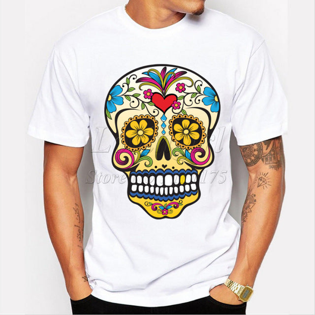 Fashion short sleeve gold tooth floral sugar skull t-shirt Harajuku funny tee shirts Hipster O-neck cool tops