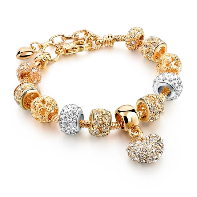 Luxury Crystal Heart Charm Bracelets & Bangles Gold Bracelets For Women Jewellery Pulseira Feminina
