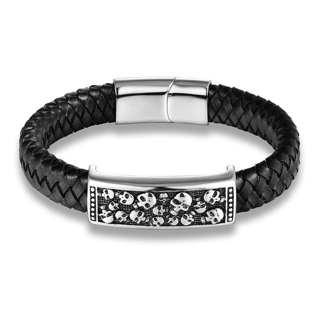 Fashion Braided Leather Bracelets Skull Bracelet Punk Wrap Bracelet Stainless Steel Magnetic Buckle Fashion Bangles