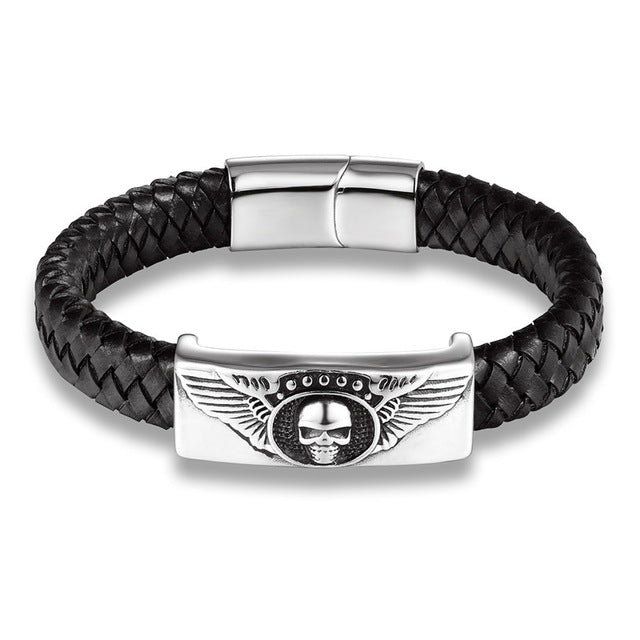 Fashion Braided Leather Bracelets Skull Bracelet Punk Wrap Bracelet Stainless Steel Magnetic Buckle Fashion Bangles