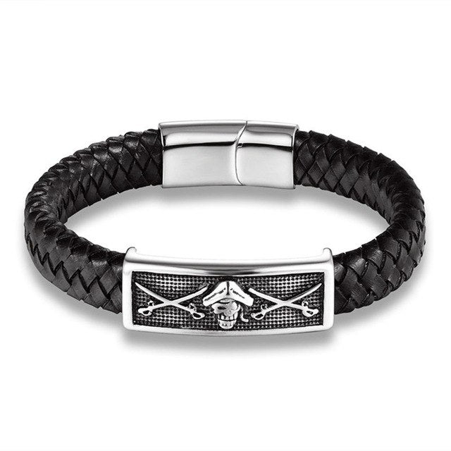 Fashion Braided Leather Bracelets Skull Bracelet Punk Wrap Bracelet Stainless Steel Magnetic Buckle Fashion Bangles