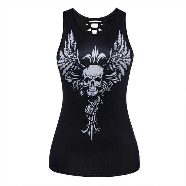 Summer 3D Vests Back Hollow Out Sexy Tops Camisole Sexy Skull Punk Tops Brand Clothing Shirt