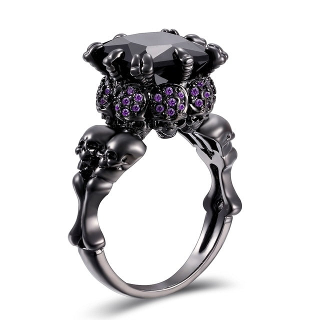 Skull Ring Black Zircon Women's Wedding Ring Punk Jewelry
