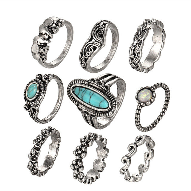Retro Flower Infinite Knuckle Rings For Women Vintage Geometric Pattern Crystal Rings Set Party Bohemian Jewelry 13 PCS/Set