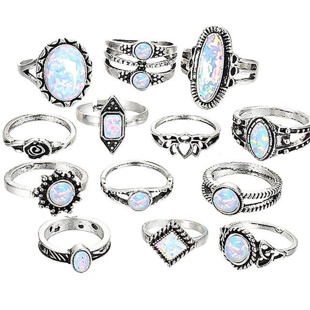 Retro Flower Infinite Knuckle Rings For Women Vintage Geometric Pattern Crystal Rings Set Party Bohemian Jewelry 13 PCS/Set