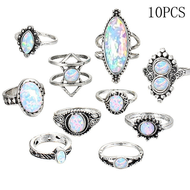 Retro Flower Infinite Knuckle Rings For Women Vintage Geometric Pattern Crystal Rings Set Party Bohemian Jewelry 13 PCS/Set