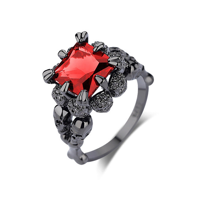Skull Ring Black Zircon Women's Wedding Ring Punk Jewelry