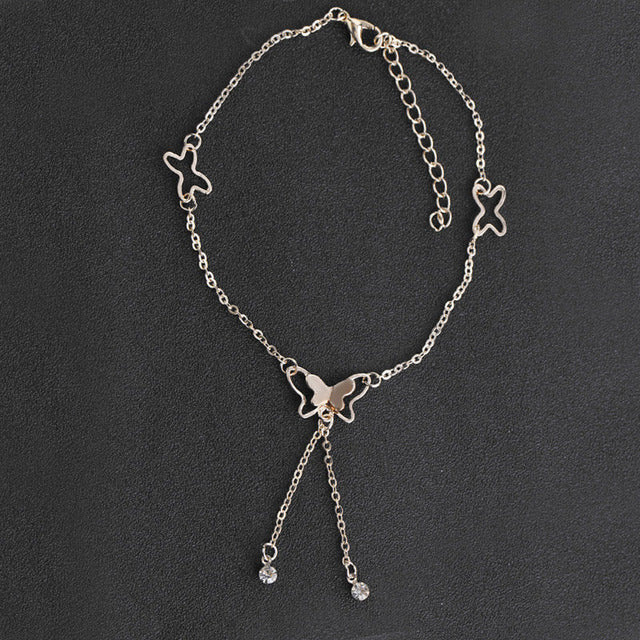 Butterfly Pendant Anklets Foot Chain Summer Yoga Beach Leg Bracelet Handmade Anklet Rose Gold Silver Color Jewelry Gift