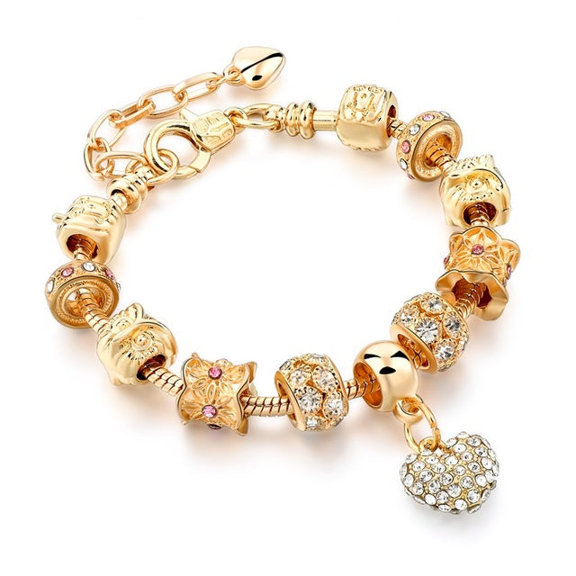 Luxury Crystal Heart Charm Bracelets & Bangles Gold Bracelets For Women Jewellery Pulseira Feminina