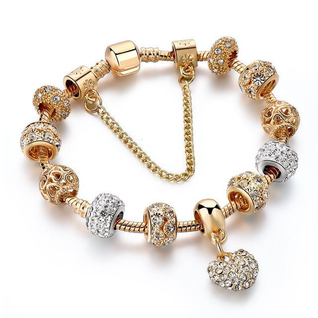 Luxury Crystal Heart Charm Bracelets & Bangles Gold Bracelets For Women Jewellery Pulseira Feminina
