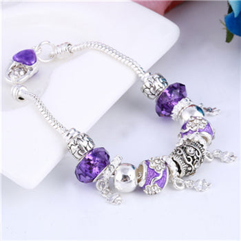 Pink Crystal Charm Silver Bracelets & Bangles for Women With Aliexpress Murano Beads Silver Bracelet Femme Love Jewelry