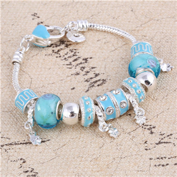 Pink Crystal Charm Silver Bracelets & Bangles for Women With Aliexpress Murano Beads Silver Bracelet Femme Love Jewelry