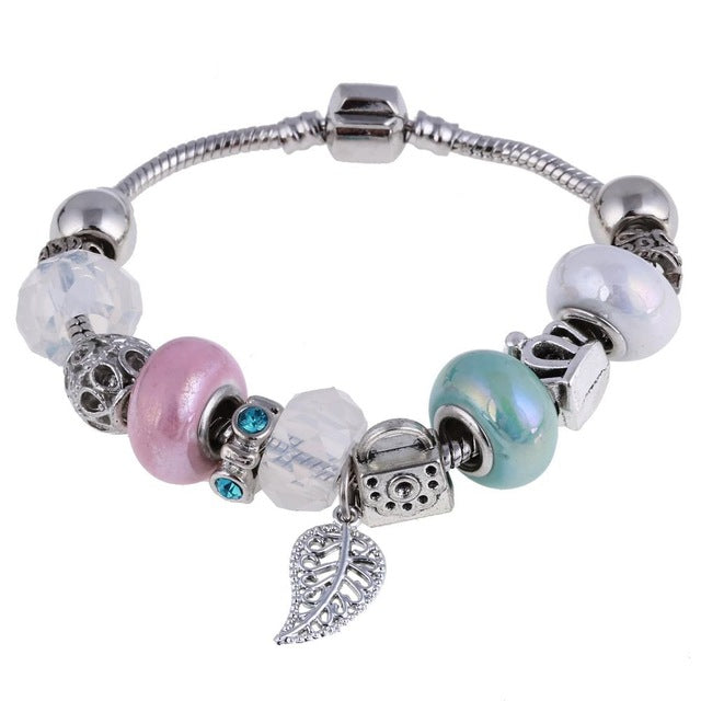 Pink Crystal Charm Silver Bracelets & Bangles for Women With Aliexpress Murano Beads Silver Bracelet Femme Love Jewelry