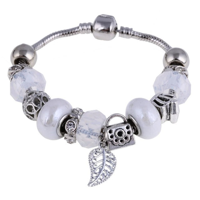Pink Crystal Charm Silver Bracelets & Bangles for Women With Aliexpress Murano Beads Silver Bracelet Femme Love Jewelry