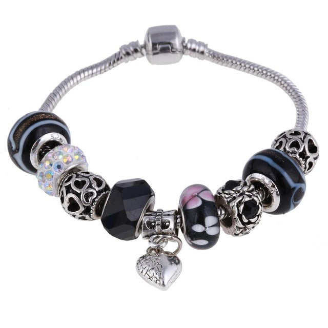 Pink Crystal Charm Silver Bracelets & Bangles for Women With Aliexpress Murano Beads Silver Bracelet Femme Love Jewelry