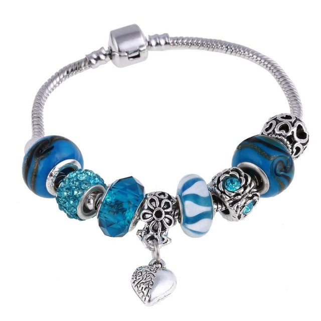 Pink Crystal Charm Silver Bracelets & Bangles for Women With Aliexpress Murano Beads Silver Bracelet Femme Love Jewelry
