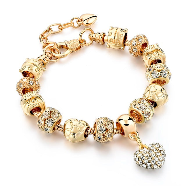 Luxury Crystal Heart Charm Bracelets & Bangles Gold Bracelets For Women Jewellery Pulseira Feminina