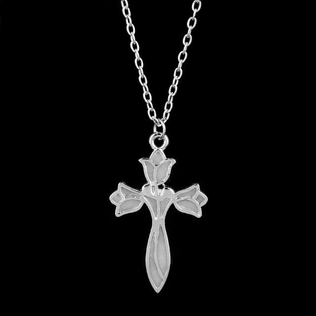 Glowing Cross Lotus Flower Luminous Chain Elves Princess Aragorn Arwen Evenstar Pendant Necklace Jewelry Glow in the Dark