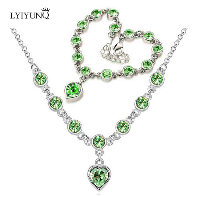 Fashion Romantic Crystal Jewelry Sets For Women Heart Bracelets And Necklace