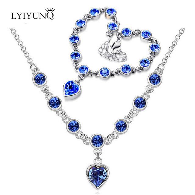Fashion Romantic Crystal Jewelry Sets For Women Heart Bracelets And Necklace