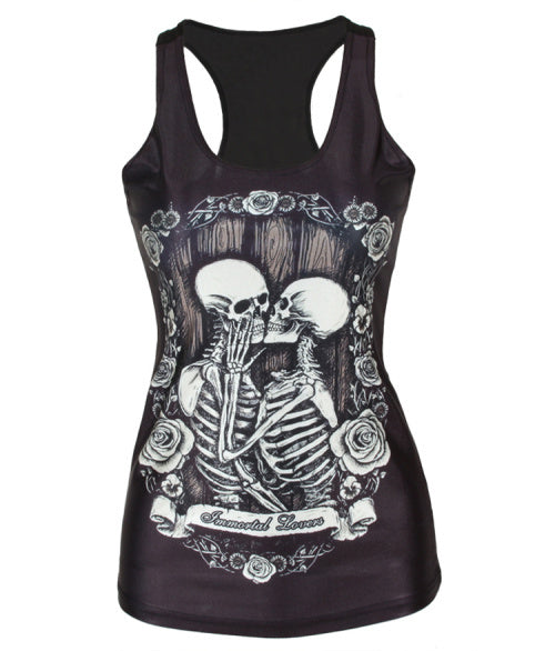 Hot V46 spring new 2015 women t shirt Kiss skull black Vest tops Sexy women's clothing