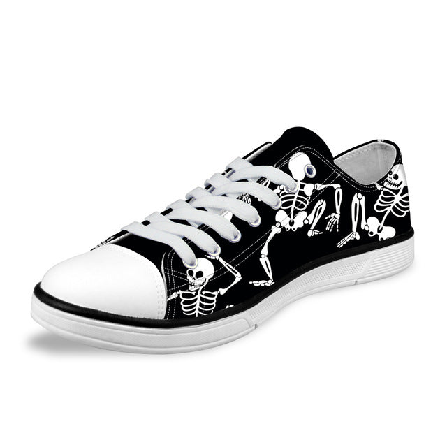 Skull Printing Men's Vulcanize Shoes Teenagers Punk Style Sneakers for Student Cool Canvas Shoes Lace-up Walking Shoe