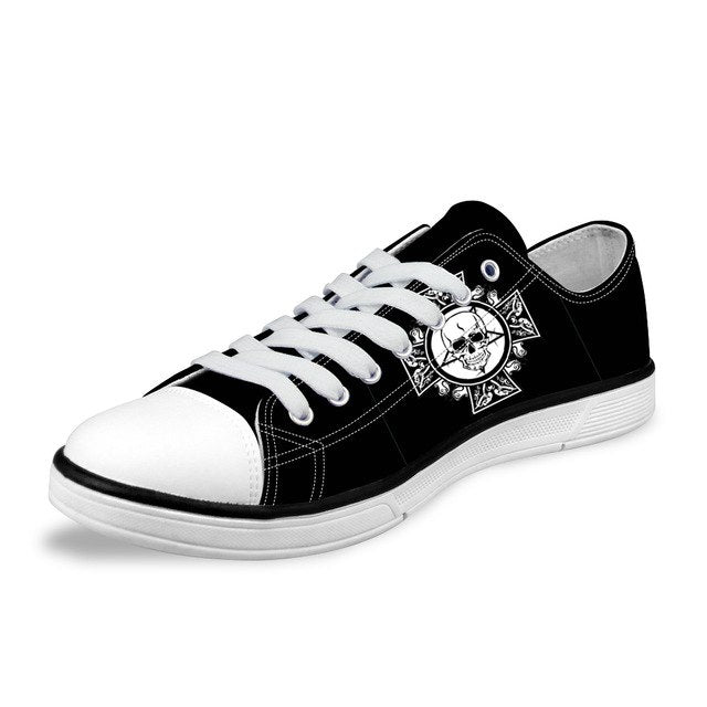 Skull Printing Men's Vulcanize Shoes Teenagers Punk Style Sneakers for Student Cool Canvas Shoes Lace-up Walking Shoe