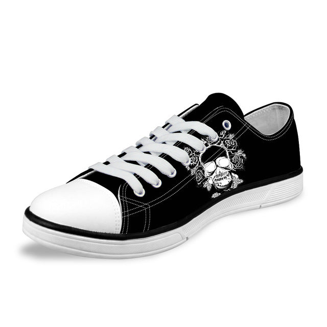 Skull Printing Men's Vulcanize Shoes Teenagers Punk Style Sneakers for Student Cool Canvas Shoes Lace-up Walking Shoe