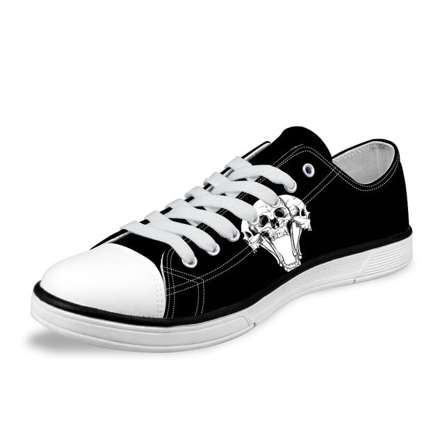 Skull Printing Men's Vulcanize Shoes Teenagers Punk Style Sneakers for Student Cool Canvas Shoes Lace-up Walking Shoe