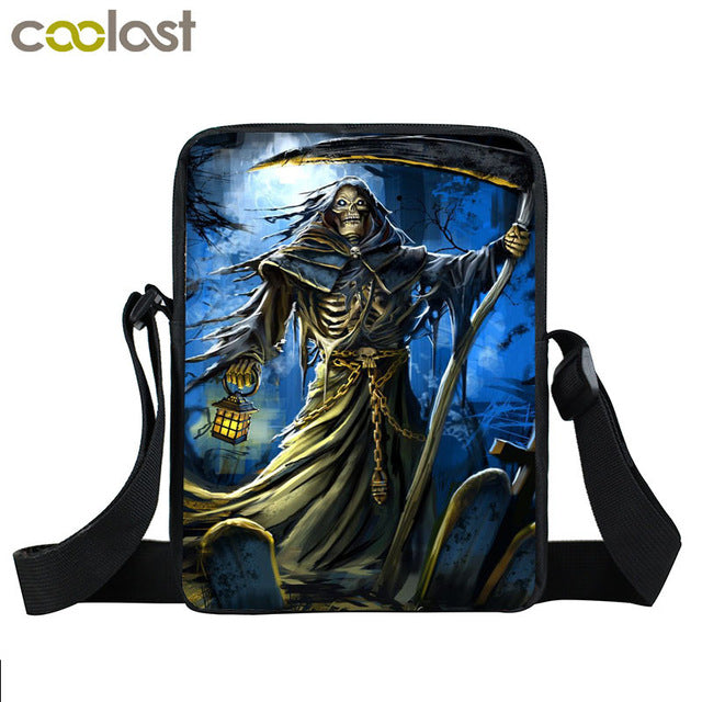 Grim Reaper Skull Handbags Women Messenger Bags Cool Rock Crossbody Bag Kids Shoulder Bag For Teenager Boys Girls Best Gift