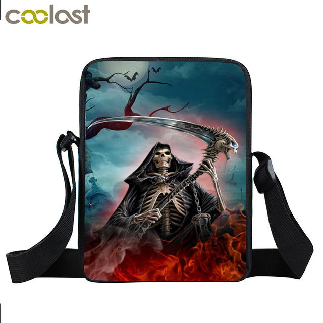 Grim Reaper Skull Handbags Women Messenger Bags Cool Rock Crossbody Bag Kids Shoulder Bag For Teenager Boys Girls Best Gift
