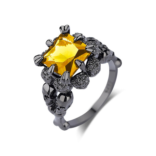 Skull Ring Black Zircon Women's Wedding Ring Punk Jewelry
