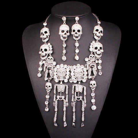 New White Skeleton sugar skull Statement Necklace Earrings Sets