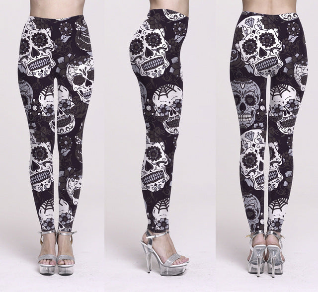 Trending Product Halloween Sugar Skull Digital Print Women's Leggings High Quality Gothic Ankle Pant plus size for women