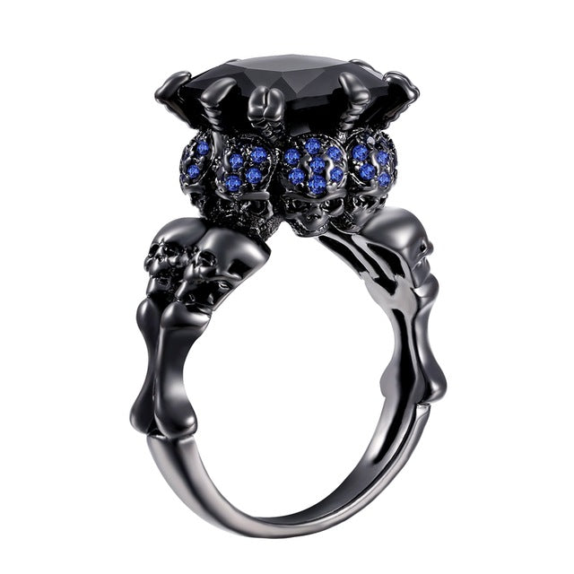 Skull Ring Black Zircon Women's Wedding Ring Punk Jewelry